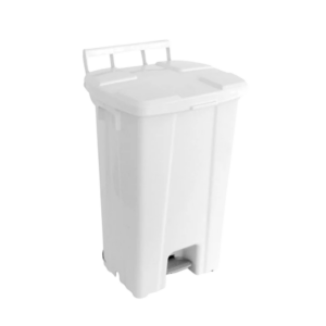 Lixeira Branca 100L com Pedal e Rodas JSN