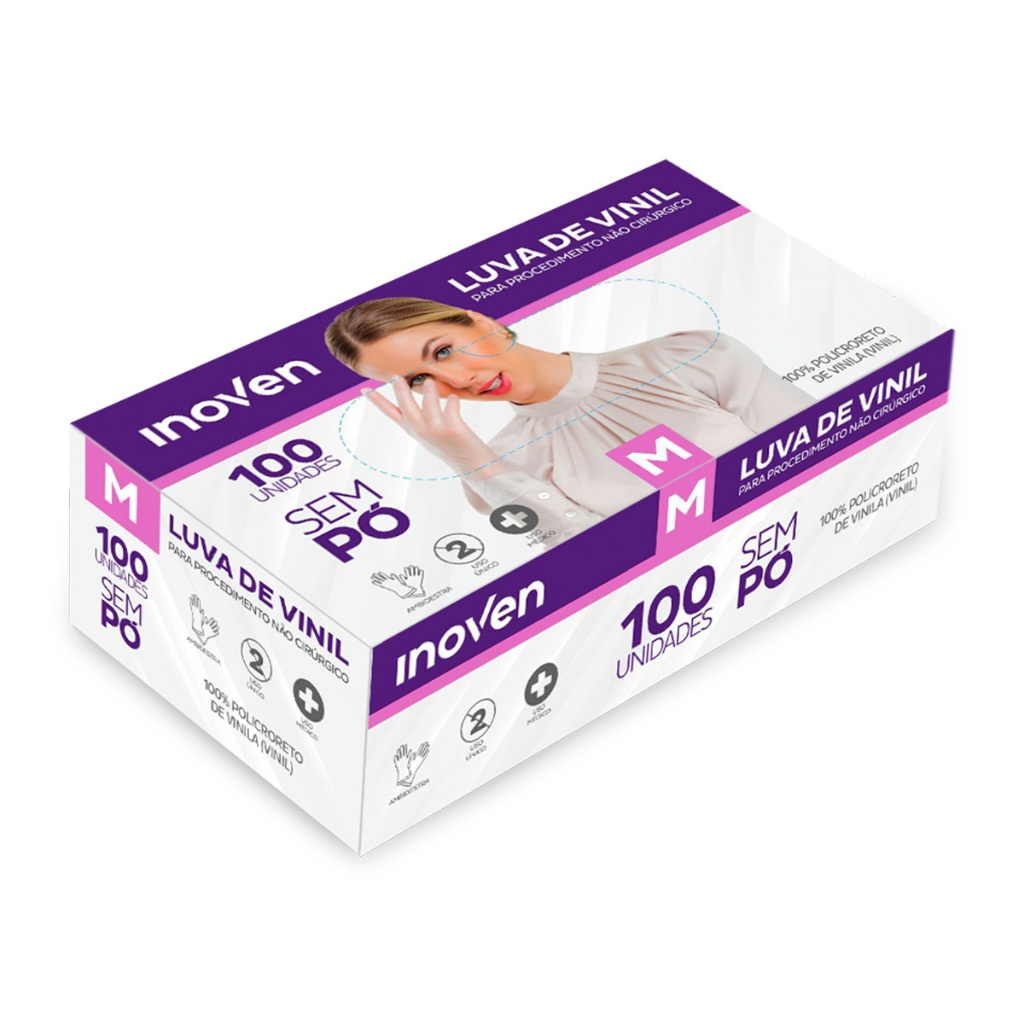 Luva Vinil M sem Pó C100 Inoven